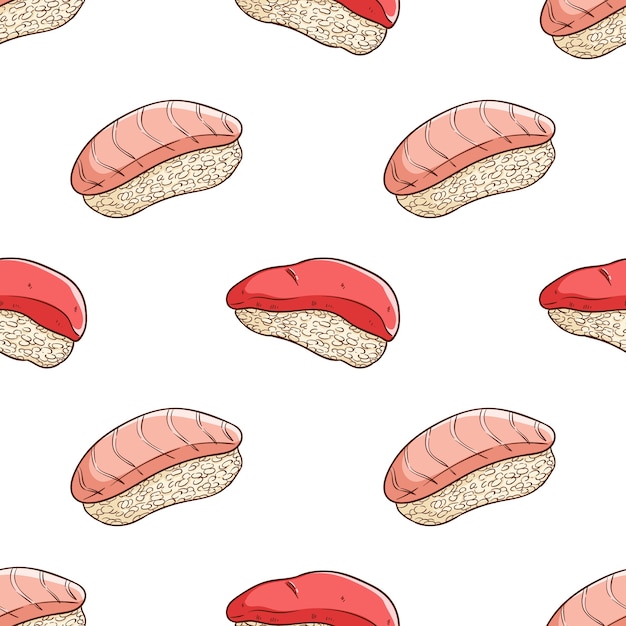 Hand drawn sushi seamless pattern