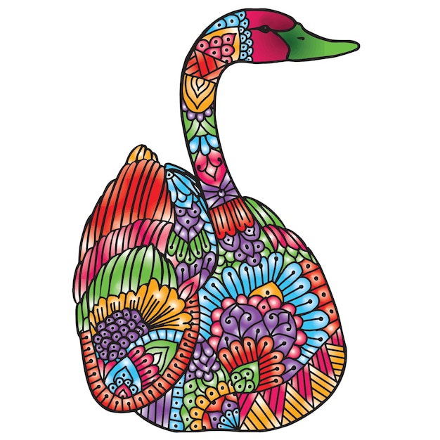 Hand Drawn Swan Animal Mandala Coloring Book Page Featuring With Swan Mandala