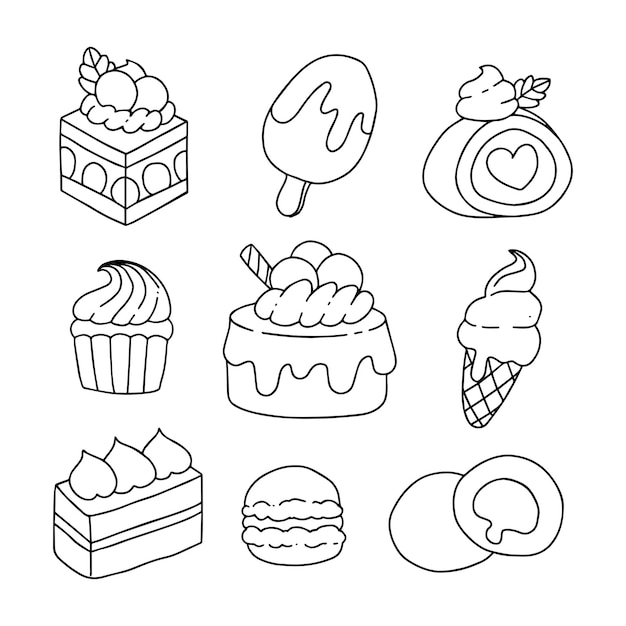 Hand Drawn Sweet Desserts Coloring Page