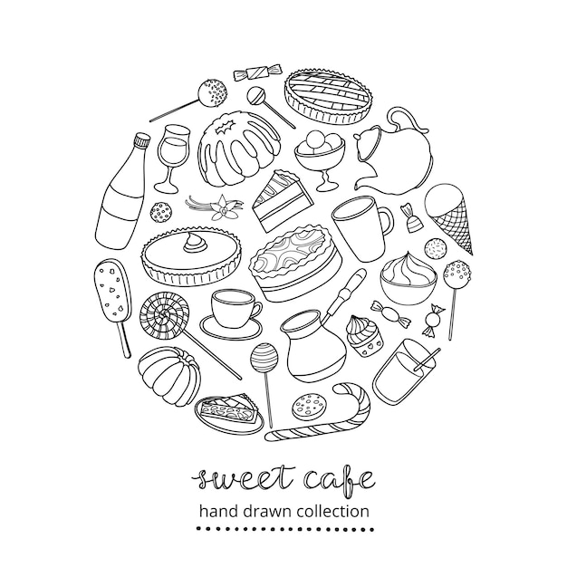 Hand drawn sweets in circle