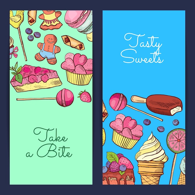 Banner verticale di dolci disegnati a mano