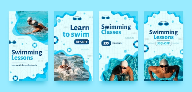 hand drawn swimming lessons  instagram stories