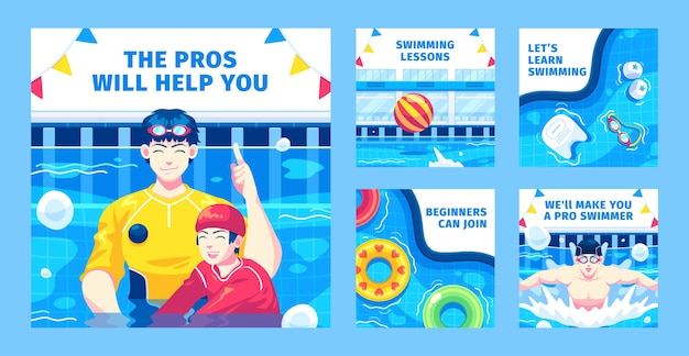 Hand drawn swimming lessons template design