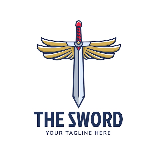 Vector hand drawn sword with wings logo design