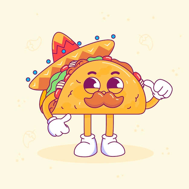 Hand drawn taco cartoon illustration