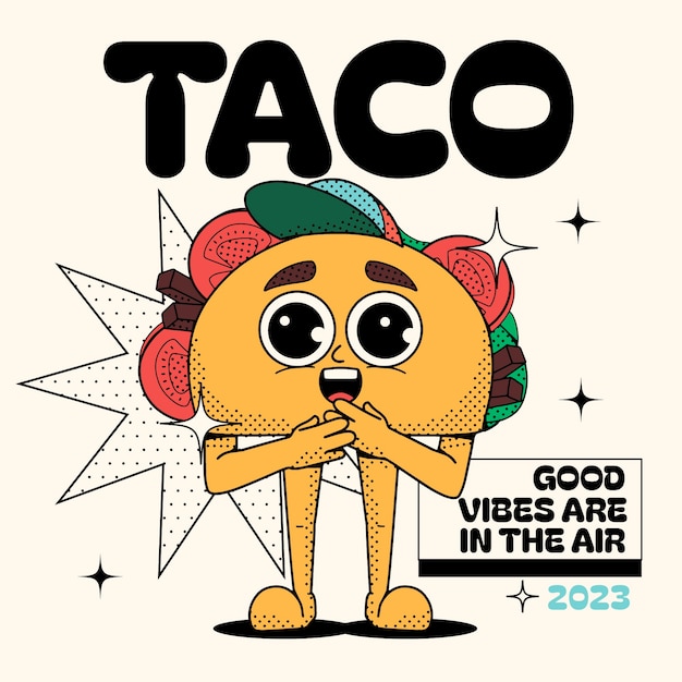 Vector hand drawn taco cartoon illustration