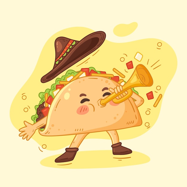 Hand drawn taco cartoon illustration