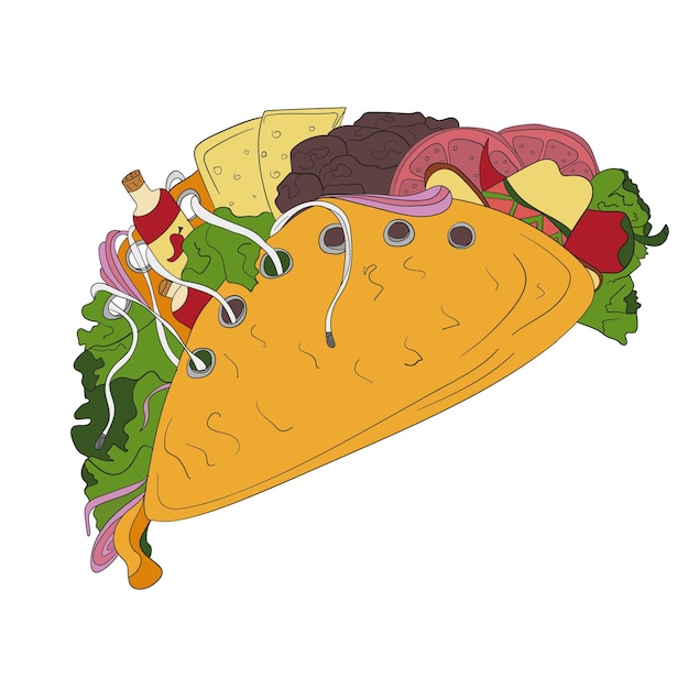 Vector hand drawn tacos icon. vector badge fast food sketch style for brochures, banner, restaurant menu and cafe