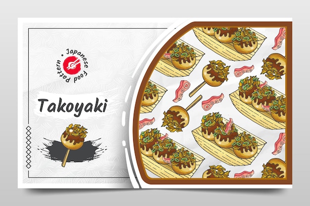 Hand drawn takoyaki as japanese food pattern