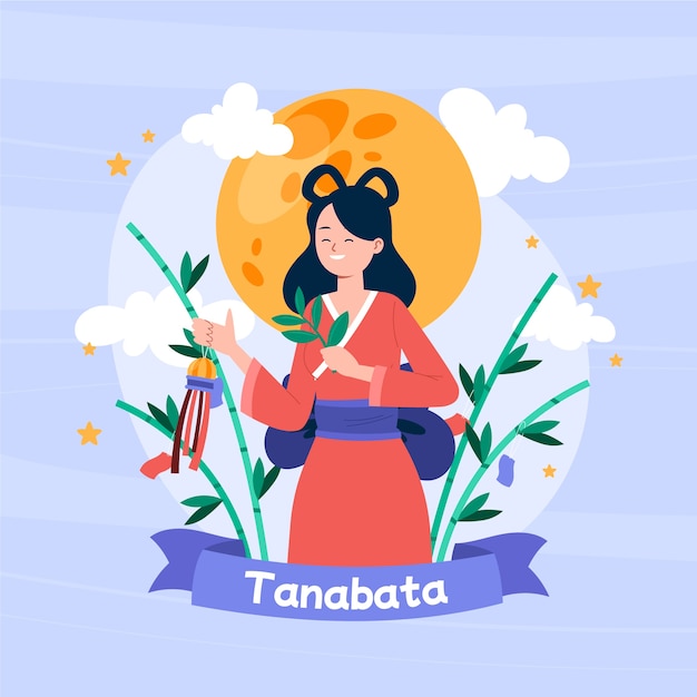 Hand drawn tanabata festival woman illustration