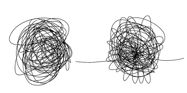 얽힌 낙서 스케치의 손으로 그린. 추상 낙서, 혼돈 낙서 패턴 흰색 배경에 고립. 벡터 일러스트 레이 션