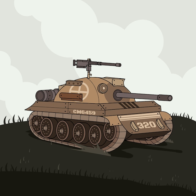 Hand drawn tank combat illustration