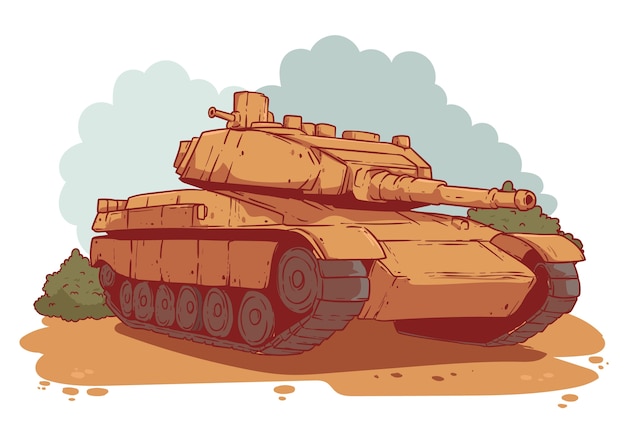 Vector hand drawn tank combat illustration