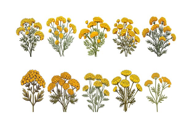 Vector hand drawn tansy flower arrangement clipart