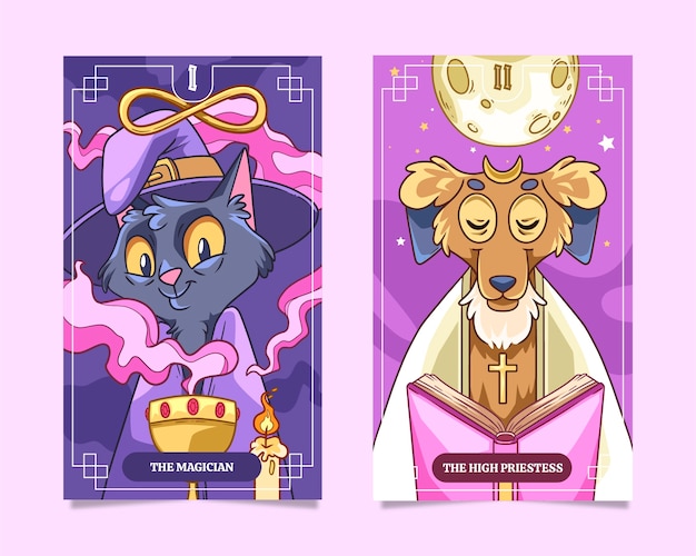 Vector hand drawn tarot cards set