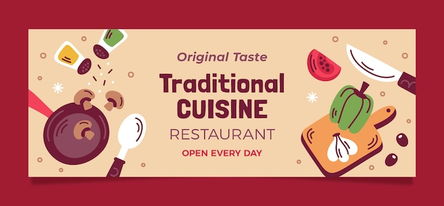 Hand drawn tasty food restaurant facebook cover