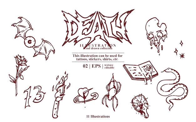 Vector hand drawn tattoo design with death theme