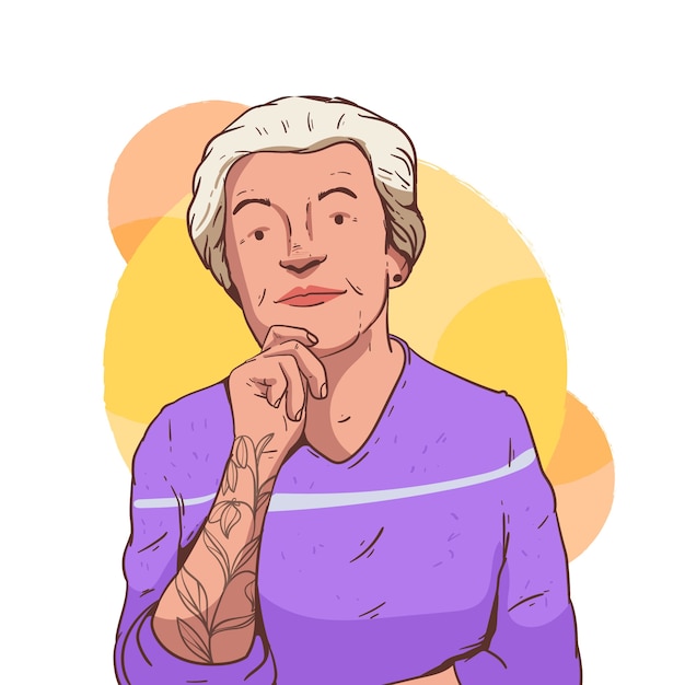 Hand drawn tattooed old people illustration