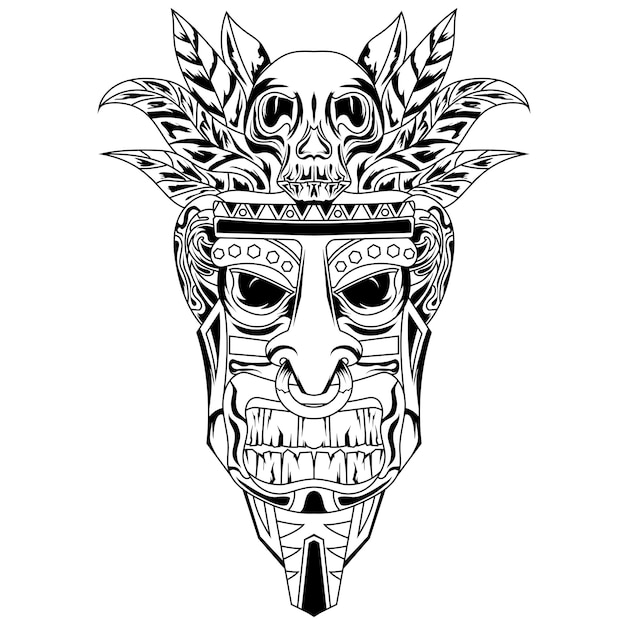 hand drawn tattoos Illustration totem tiki mask fantasy god indian