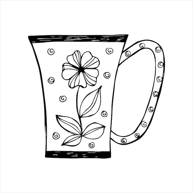 手描きのお茶やコーヒーカップの落書きやスケッチフラット画像