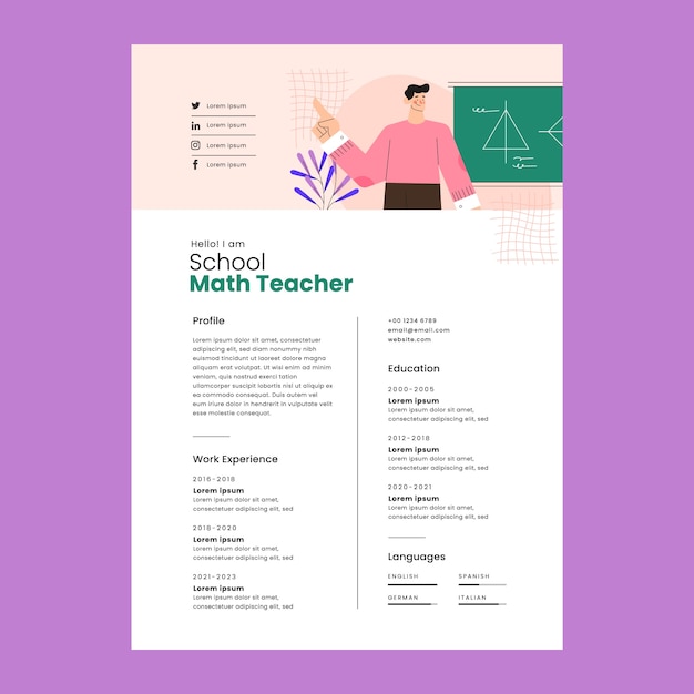 Vector hand drawn teacher concept resume