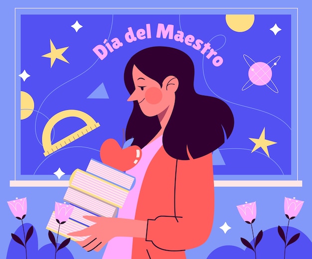 Hand drawn teacher's day illustration in spanish