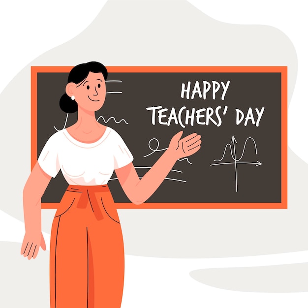 Hand drawn teachers' day with female teacher