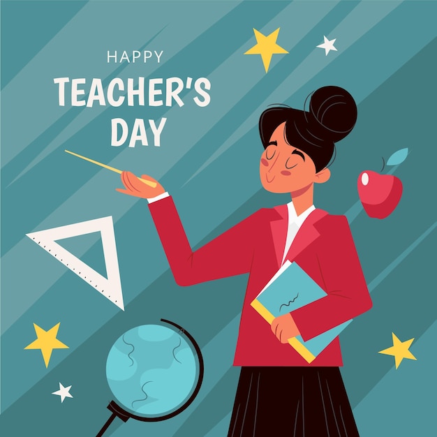 Hand drawn teachers' day with woman