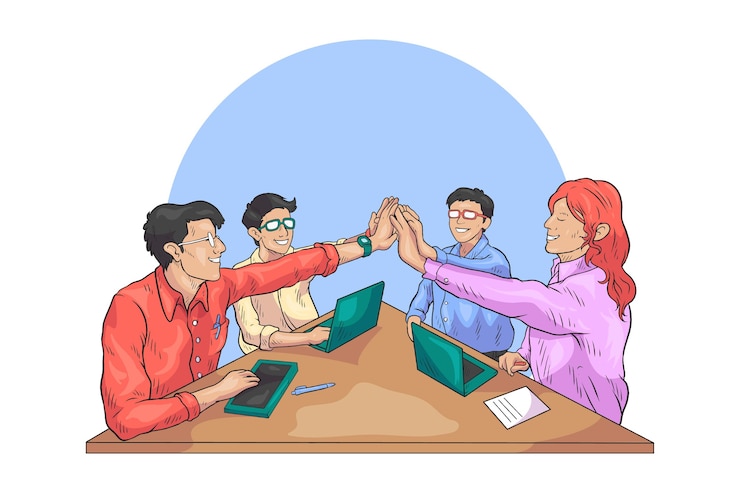 वेक्टर हाथ से बनाया गया टीम वर्क कॉन्सेप्ट
