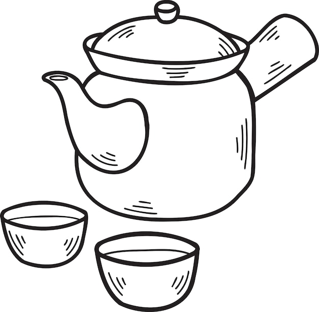 Hand Drawn teapot Chinese and Japanese food illustration