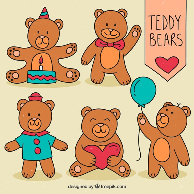 Vector hand drawn teddy bear collection