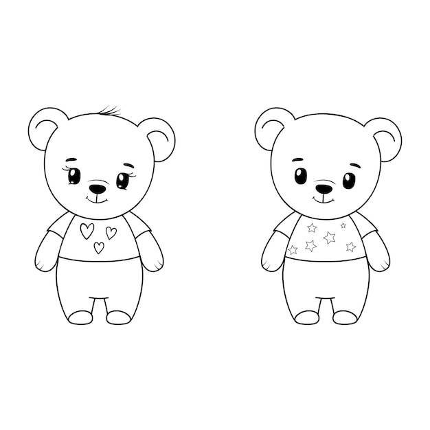Hand drawn teddy bear for coloring book
