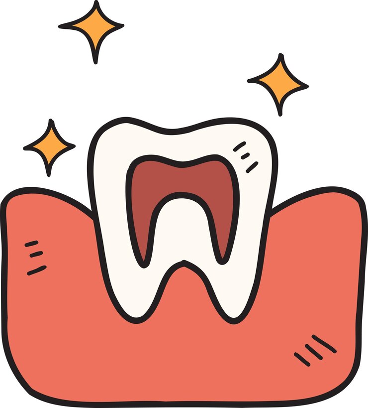 Vector 손으로 그린 치아와 잇몸 그림