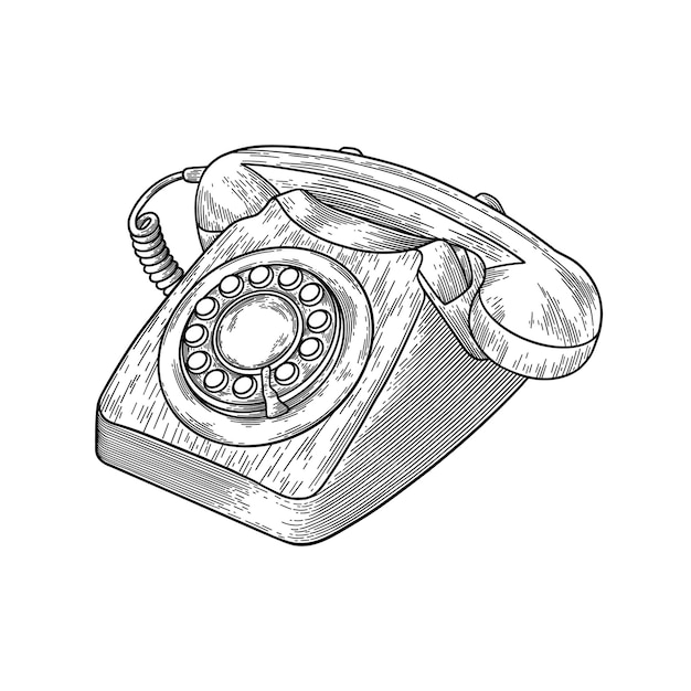 hand drawn telephone black and white illustration