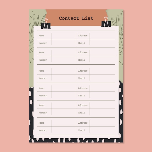 Vector hand drawn telephone directory template