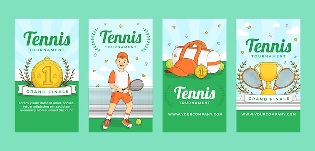 Vettore storie di instagram di giochi di tennis disegnati a mano