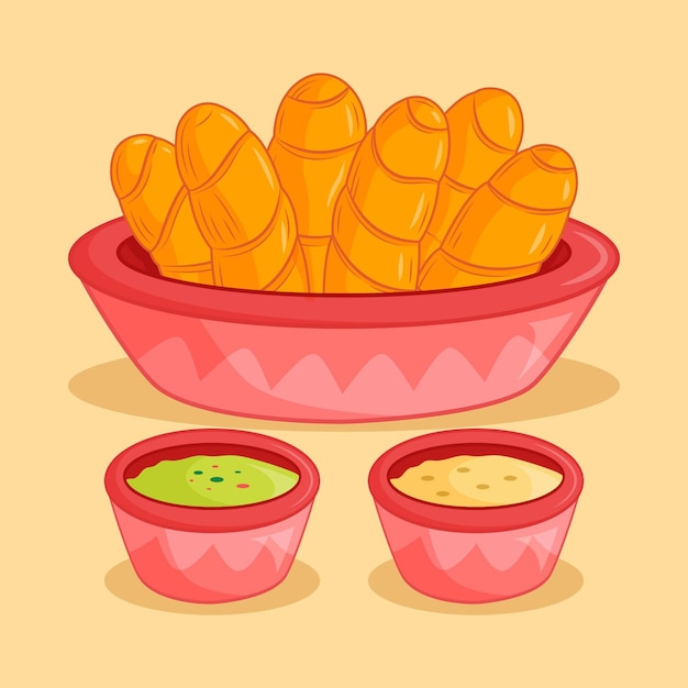 Vector hand drawn tequenos dish in bowl