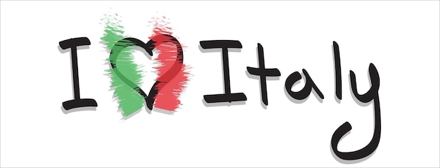 Vector hand drawn text i love italy in doodle style isolated.