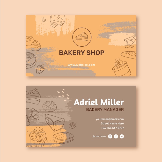 Vector hand drawn texture bakery horizontal business card