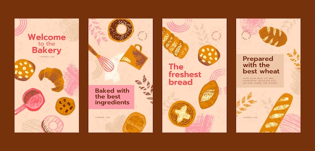 Vector hand drawn texture bakery shop instagram stories