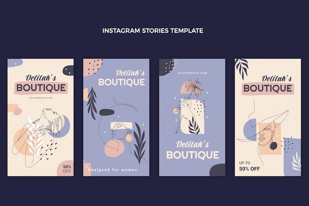 Vector hand drawn texture boutique instagram stories collection