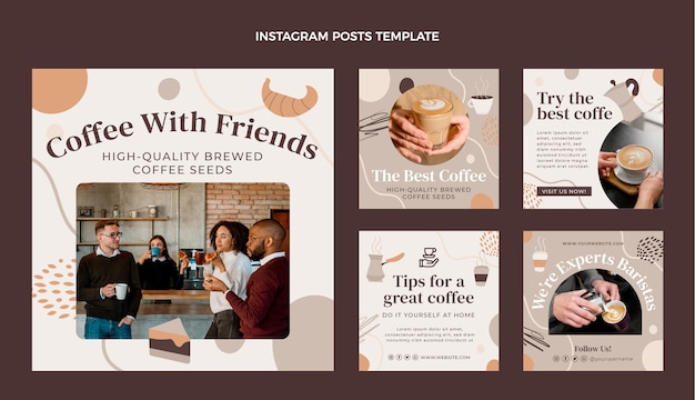 Storie di instagram della caffetteria con texture disegnate a mano