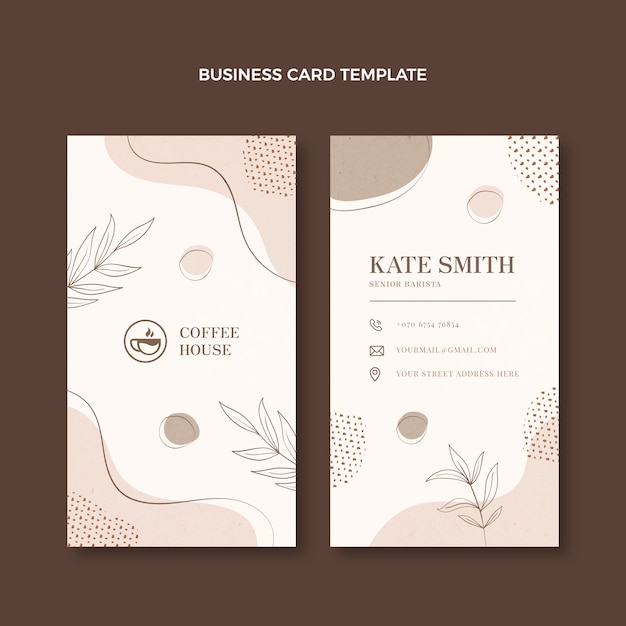 Hand drawn texture coffee shop vertical business card template