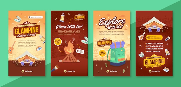 Vector hand drawn texture glamping instagram stories