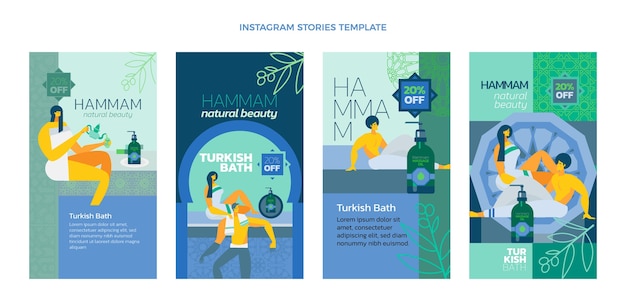 Vettore storie di instagram hammam con texture disegnate a mano