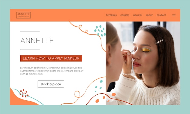 Vector hand drawn texture makeup artist landing page template