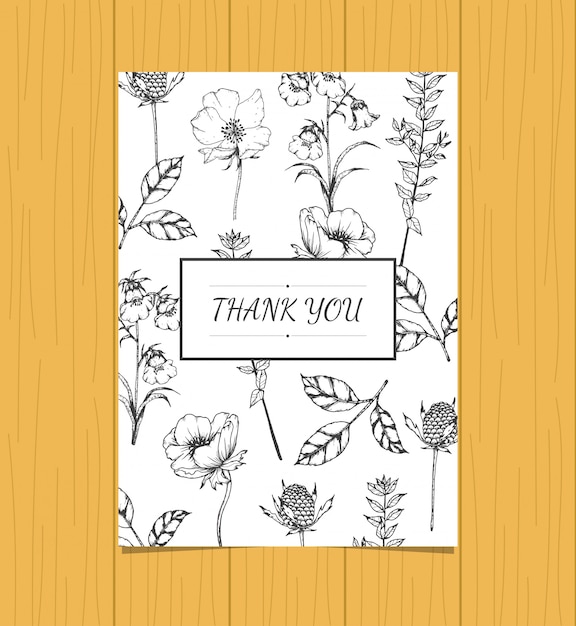 Vector hand drawn of thank you card floral