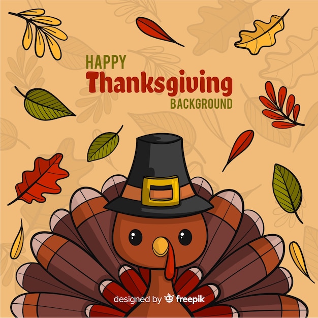 Hand drawn thanksgiving background with turkey