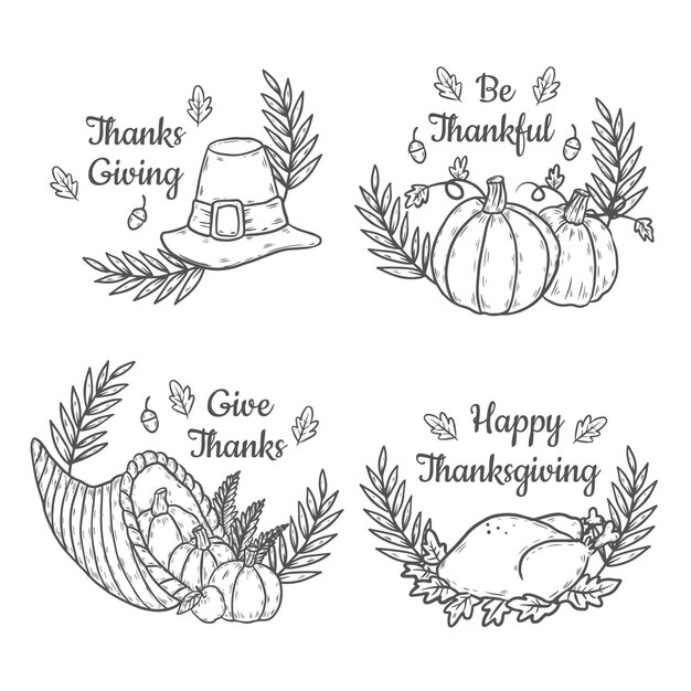Vector hand drawn thanksgiving badge collection