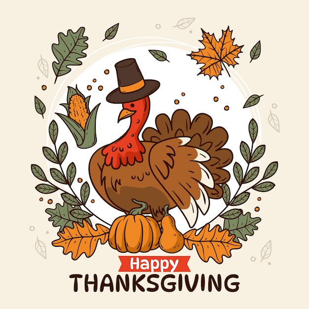 hand drawn thanksgiving celebration illustration